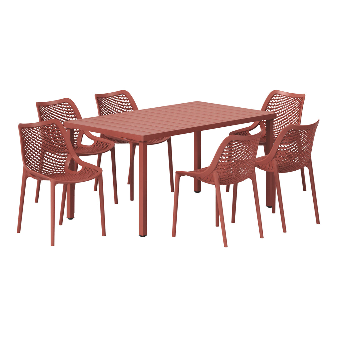 Playa 7-Piece Outdoor Metal Patio Dining Table Set With Stackable Patio Chairs