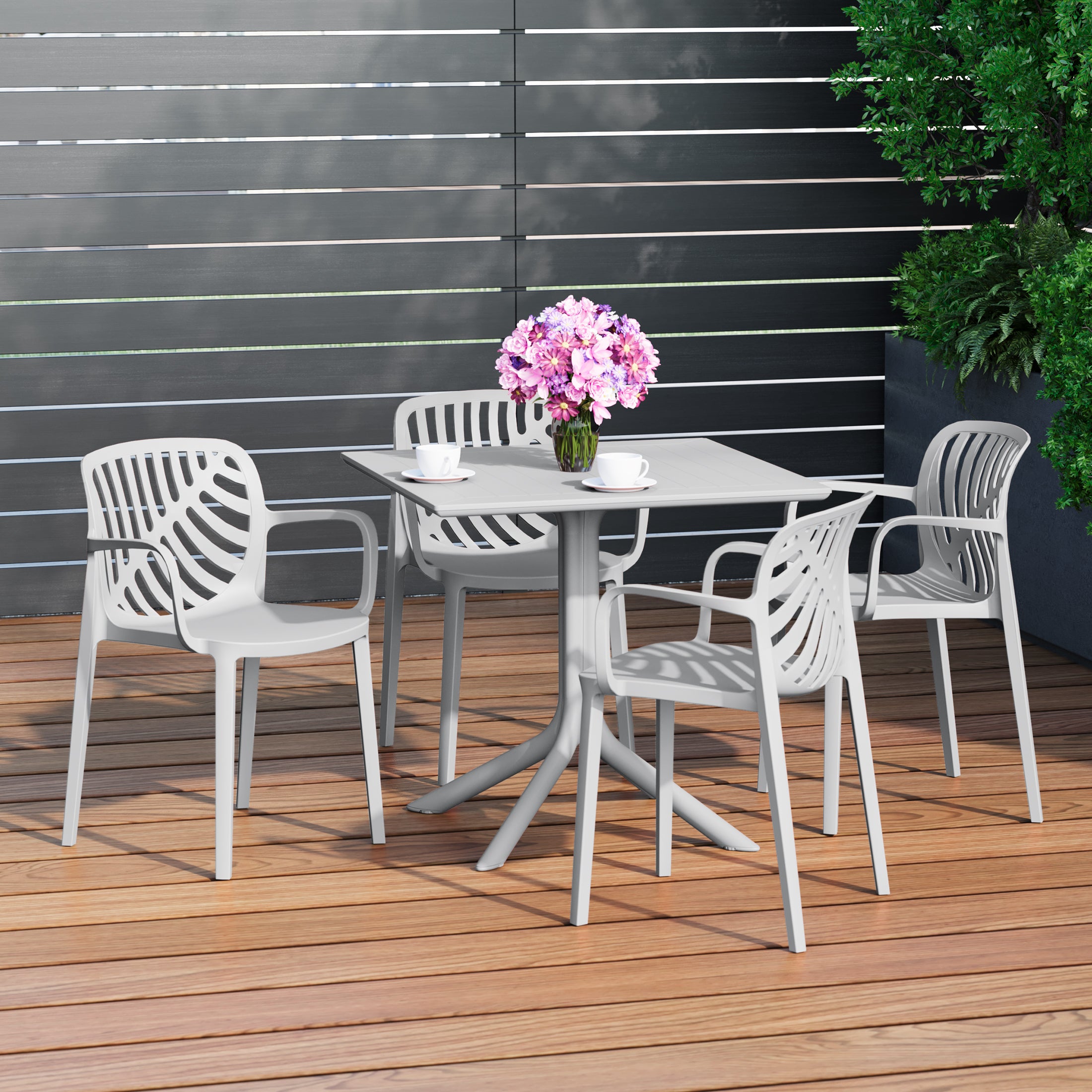 Playa 5-Piece Outdoor Square Patio Dining Table Set with Stackable Patio Dining Chairs