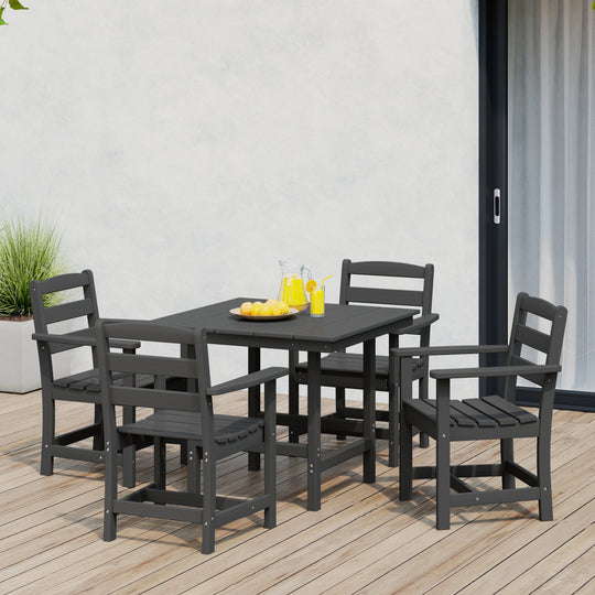 Ashore 5-Piece HDPE Outdoor Square Patio Dining Table Set with Armchairs