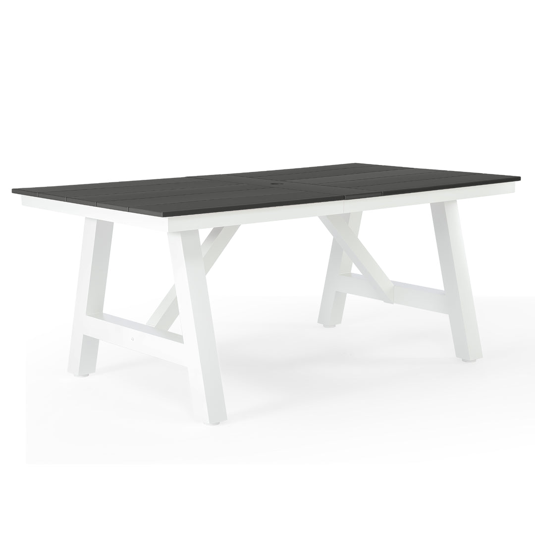 Cape May 72" HDPE Rectangle Outdoor Patio Dining Table With Umbrella Hole and Metal Frame