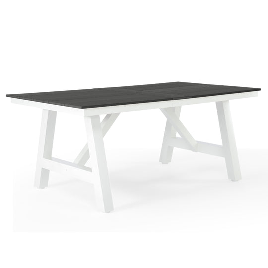 Cape May 72" HDPE Rectangle Outdoor Patio Dining Table With Umbrella Hole and Metal Frame