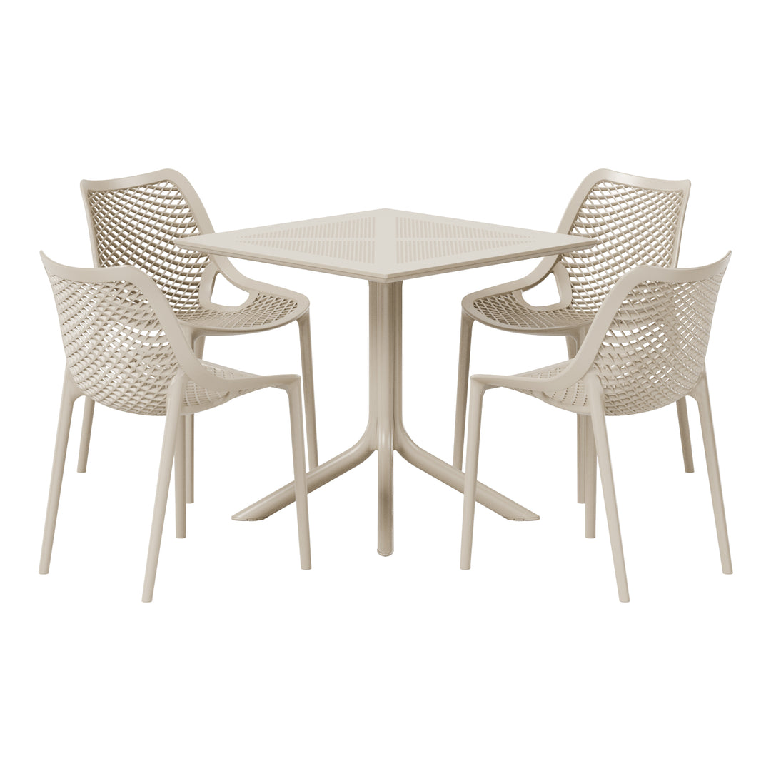 Playa 5-Piece Modern Square Patio Dining Table Set with Stackable Patio Dining Chairs