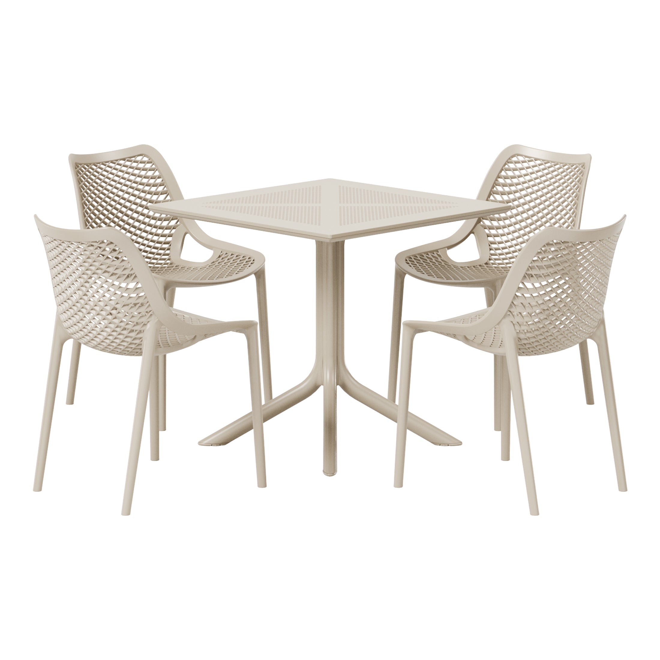 Playa 5-Piece Modern Square Patio Dining Table Set with Stackable Patio Dining Chairs
