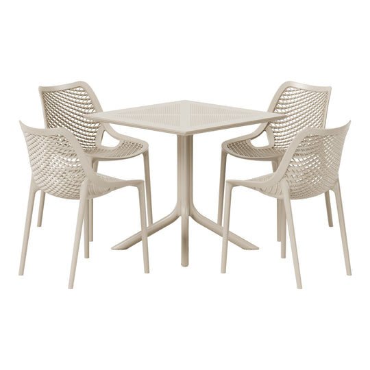 Playa 5-Piece Modern Square Patio Dining Table Set with Stackable Patio Dining Chairs