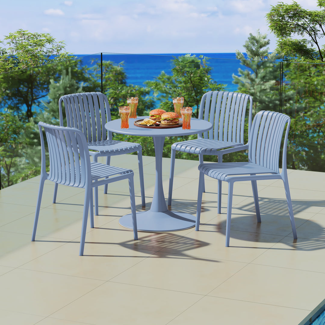 Playa 5-Piece Outdoor Metal Dining Table Set And Stackable Resin Patio Chairs