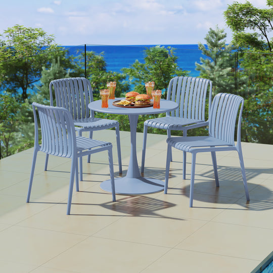 Playa 5-Piece Outdoor Metal Dining Table Set And Stackable Resin Patio Chairs