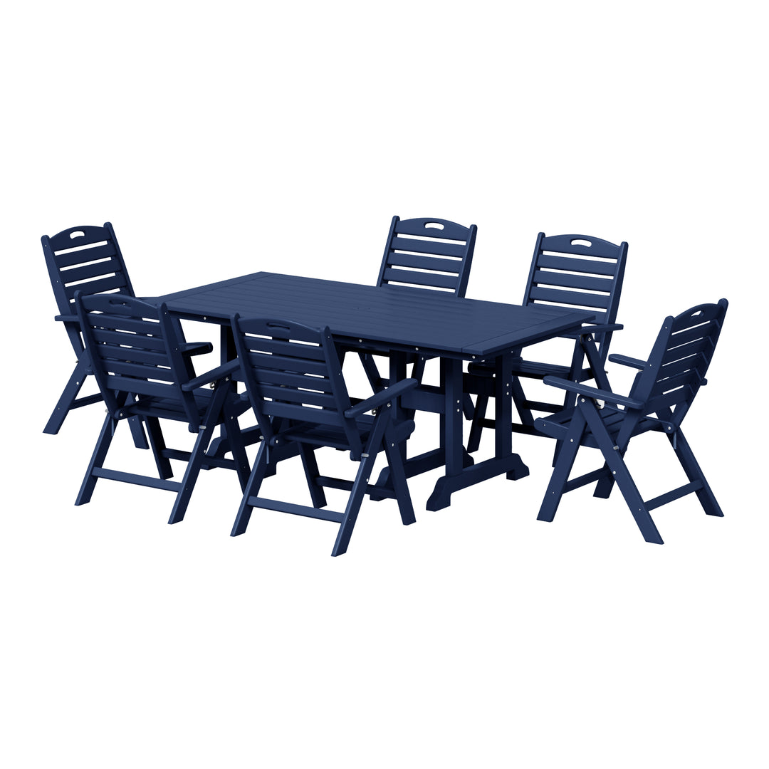 Malibu 7-Piece HDPE Rectangular Patio Dining Table Set with Foldable Chairs