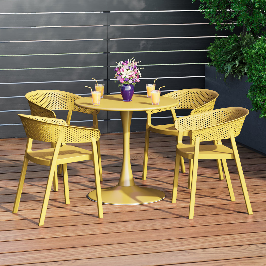 Playa 5-Piece Indoor Outdoor Metal Patio Dining Table Set With Stackable Patio Chairs