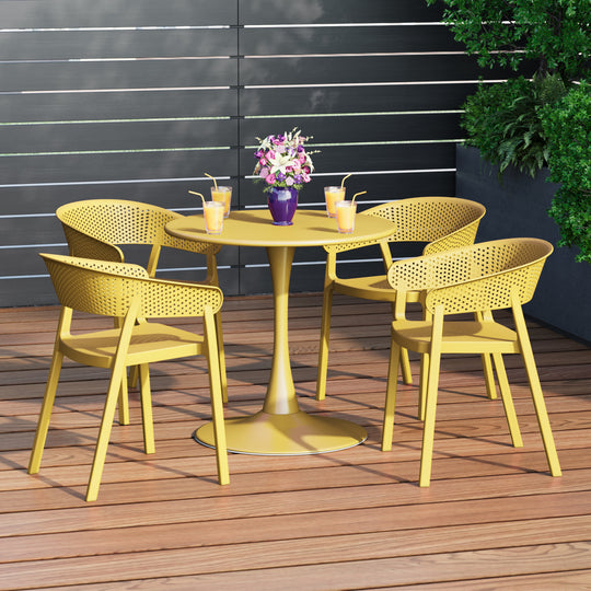 Playa 5-Piece Indoor Outdoor Metal Patio Dining Table Set With Stackable Patio Chairs