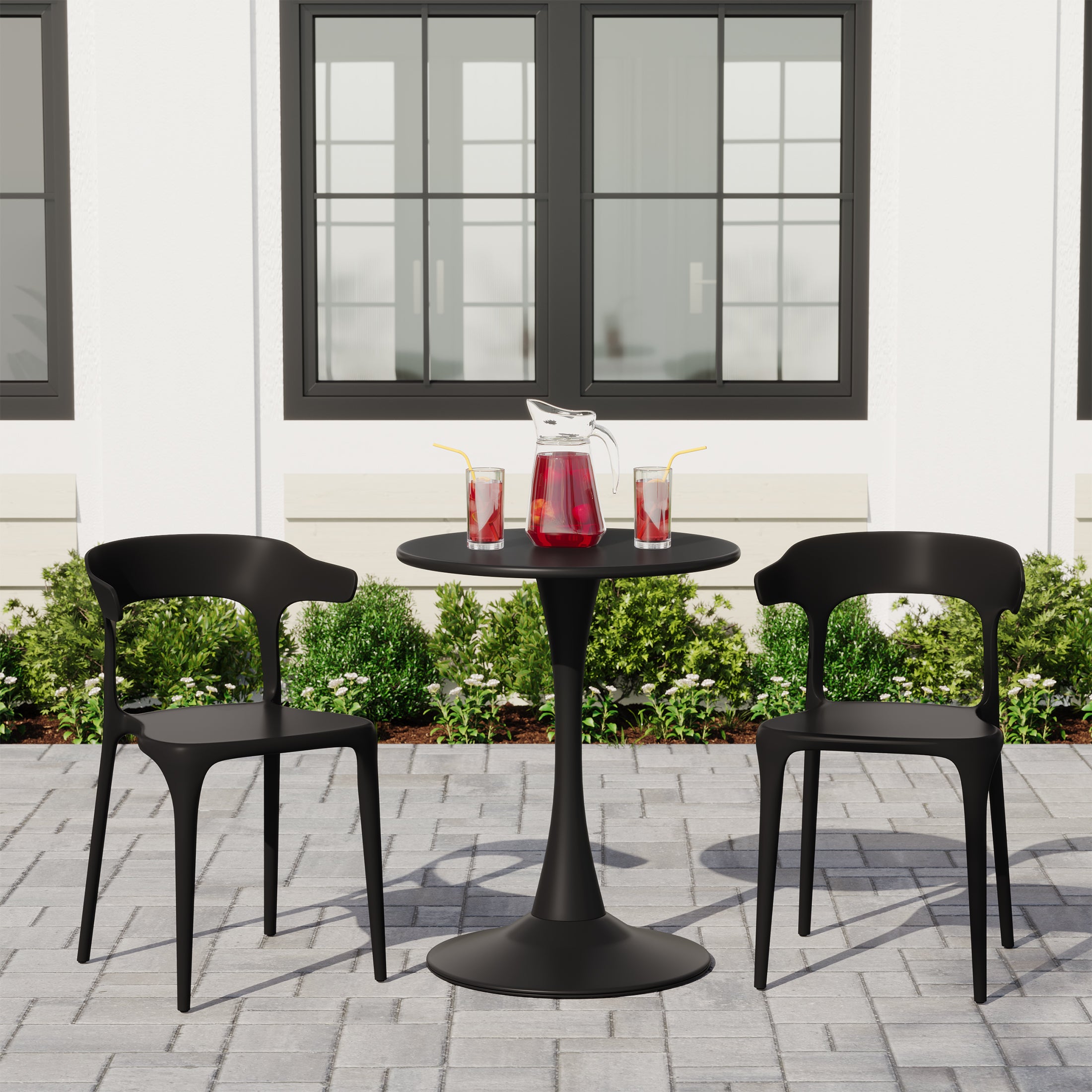 Playa 3-Piece Outdoor Metal Patio Dining Table Set With Stackable Modern Patio Side Chairs