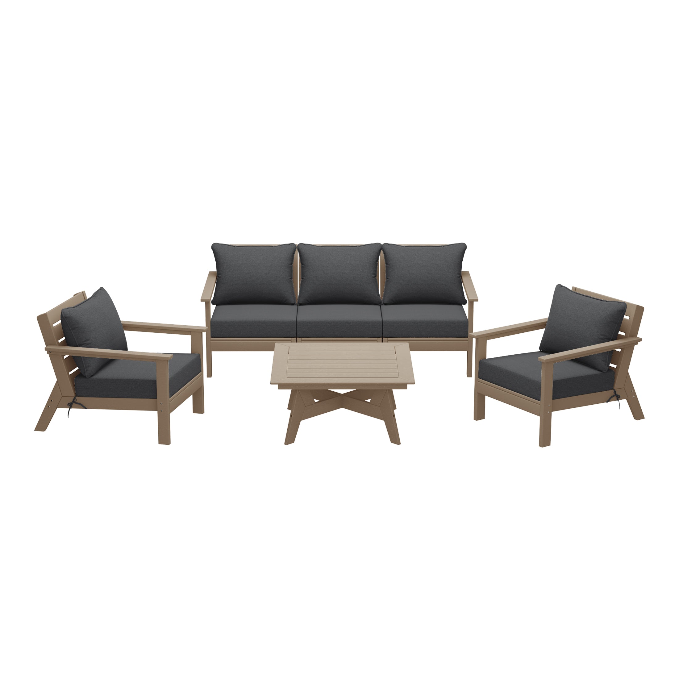 Avalon Outdoor 6-Piece Modular Sectional Patio Furniture Sofa Set in Weathered Wood Color Frame