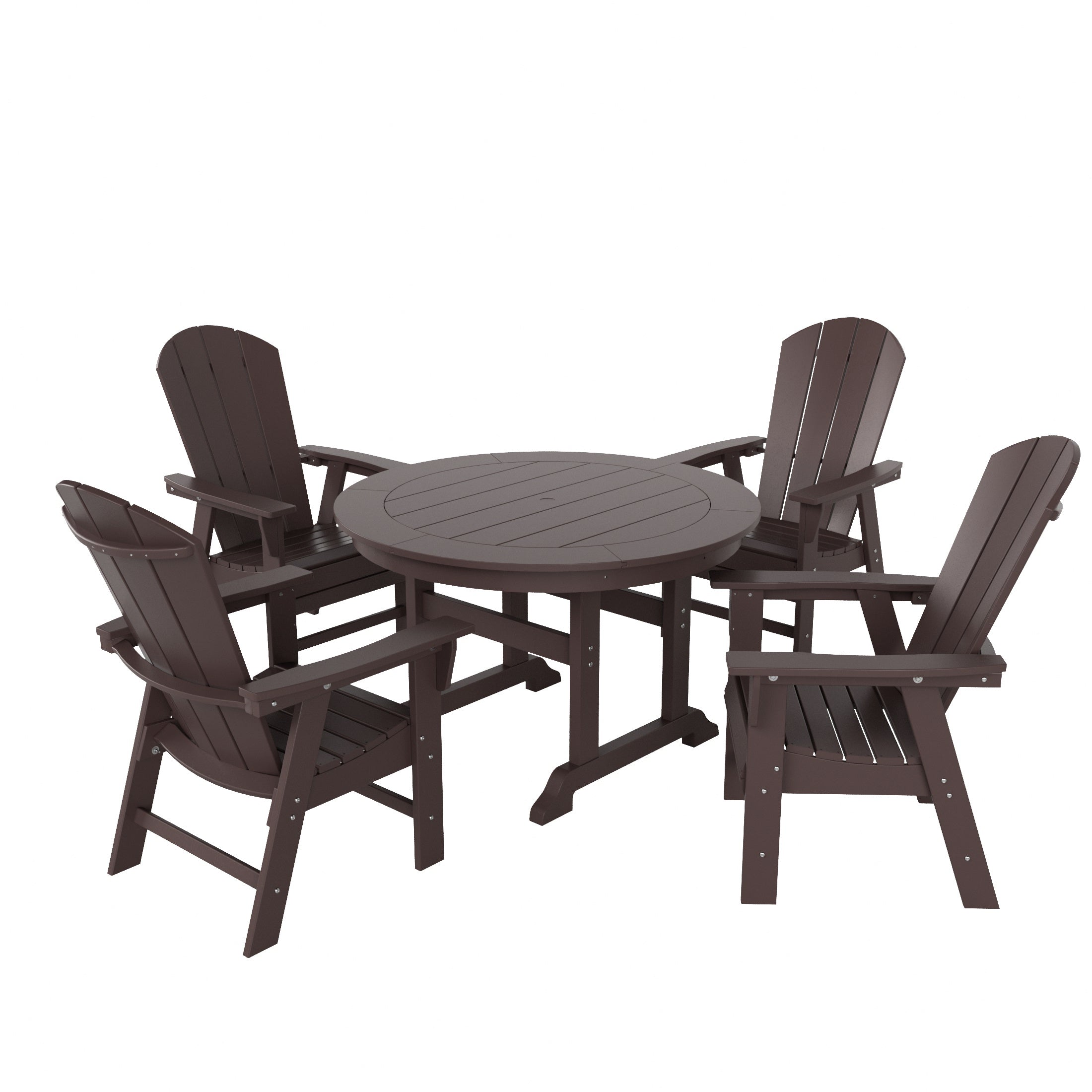 Malibu 5 Piece Outdoor Patio Dining Round Table and Curved Back Armchair Set