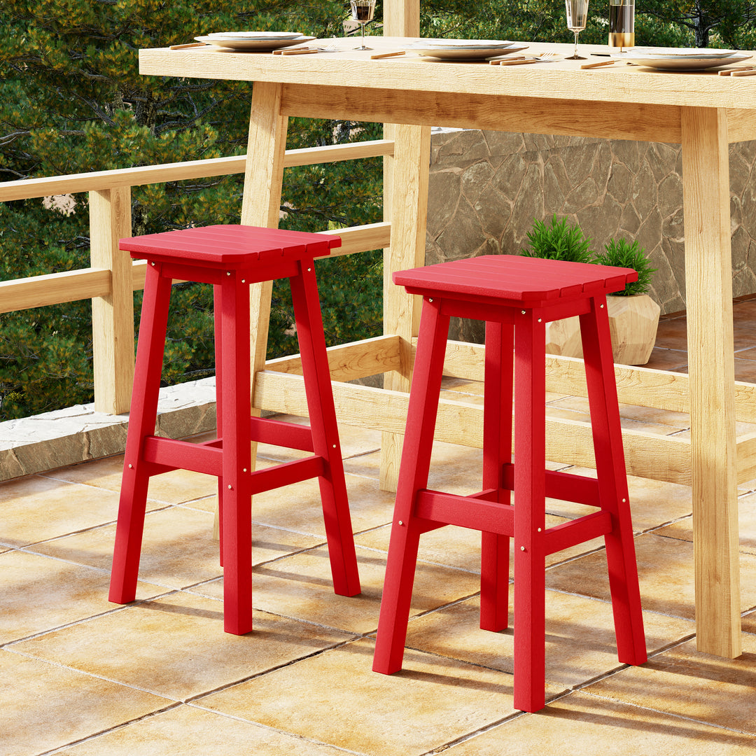 Malibu 29" HDPE Outdoor Patio Square Bar Height Bar Stool (Set of 2)