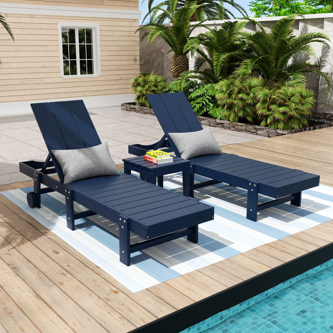 Ashore 3 Piece Modern Poly Reclining Chaise Lounge With Wheels