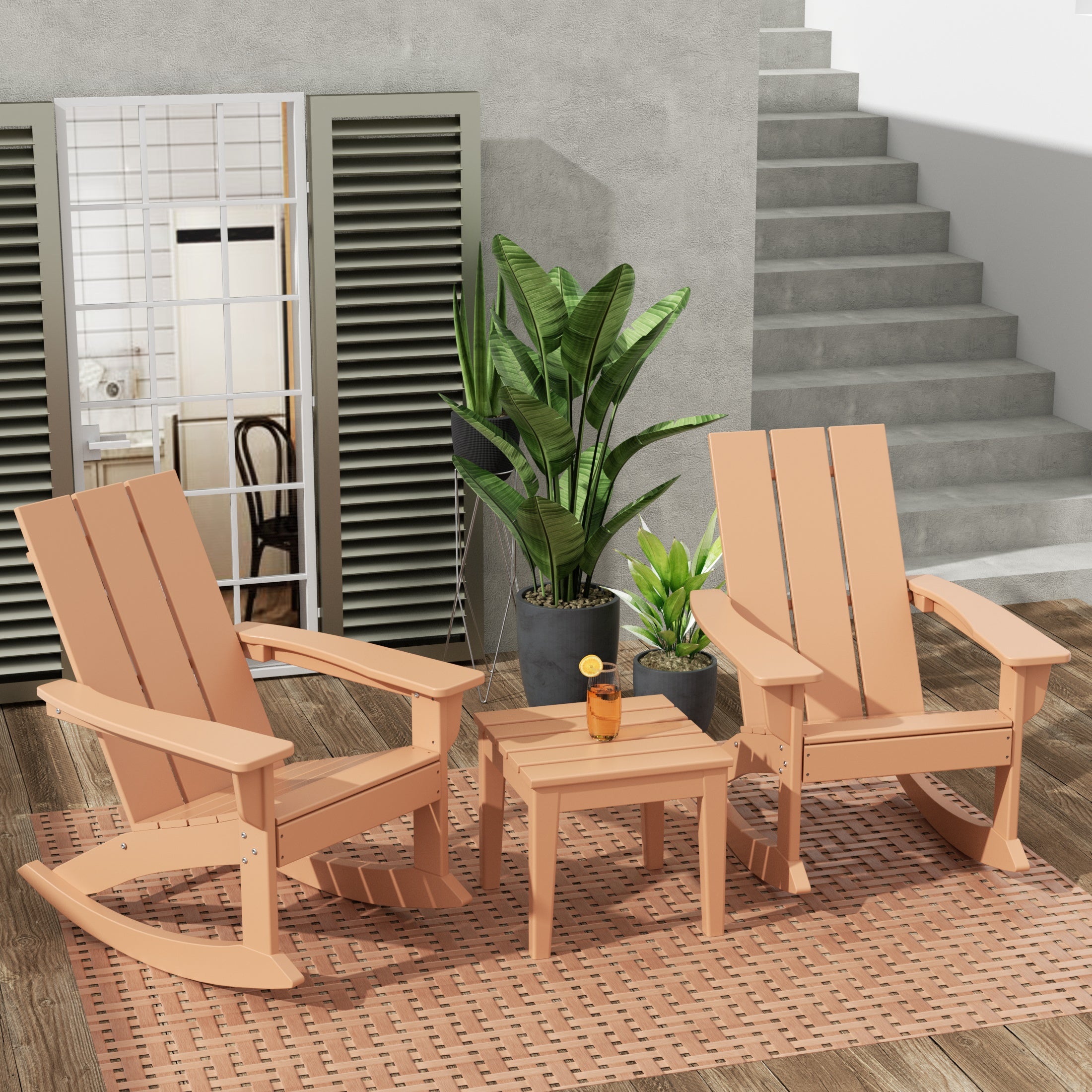 Ashore Modern Rocking Poly Adirondack Chair With Side Table 3-Piece Set