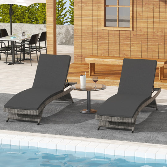 Somerset Grey Rattan Wicker Outdoor Chaise Lounge with Cushion (Set of 2)