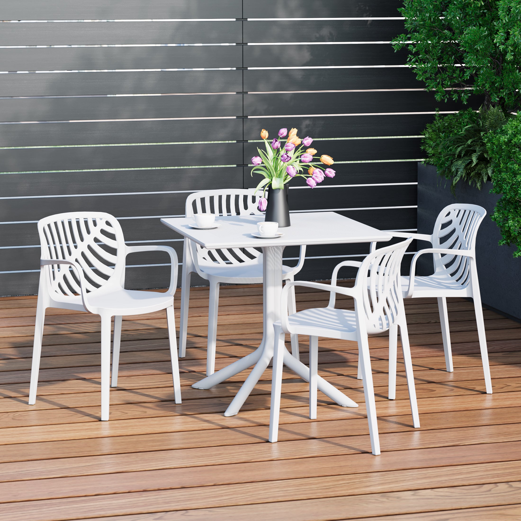Playa 5-Piece Outdoor Resin Square Patio Dining Table Set with Modern Stackable Patio Dining Chairs