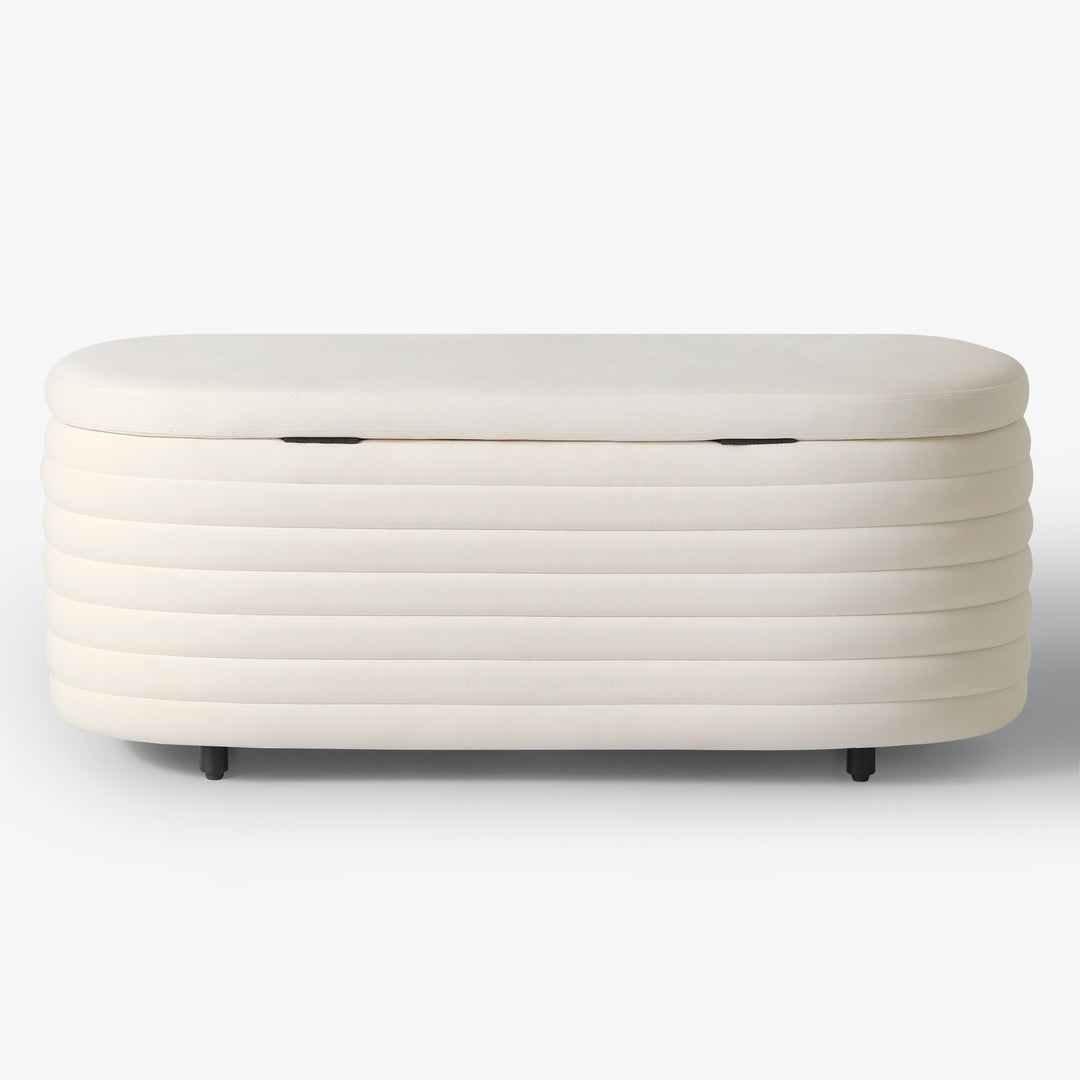 Phoebe 42" Wide Mid-Century Modern Upholstered Velvet Tufted Oval Storage Ottoman Bench