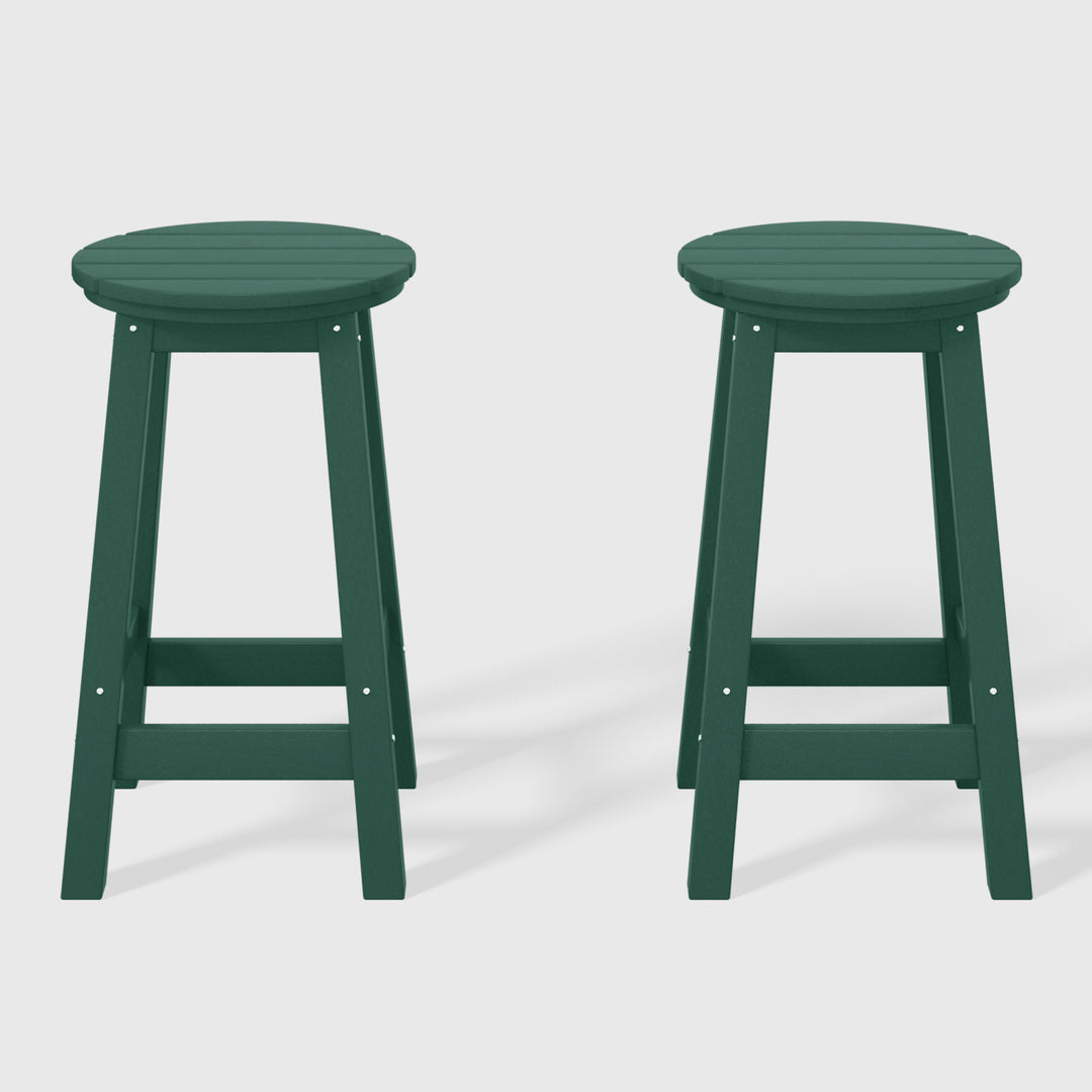 Malibu 24" HDPE Outdoor Patio Round Counter Height Bar Stool (Set of 2)