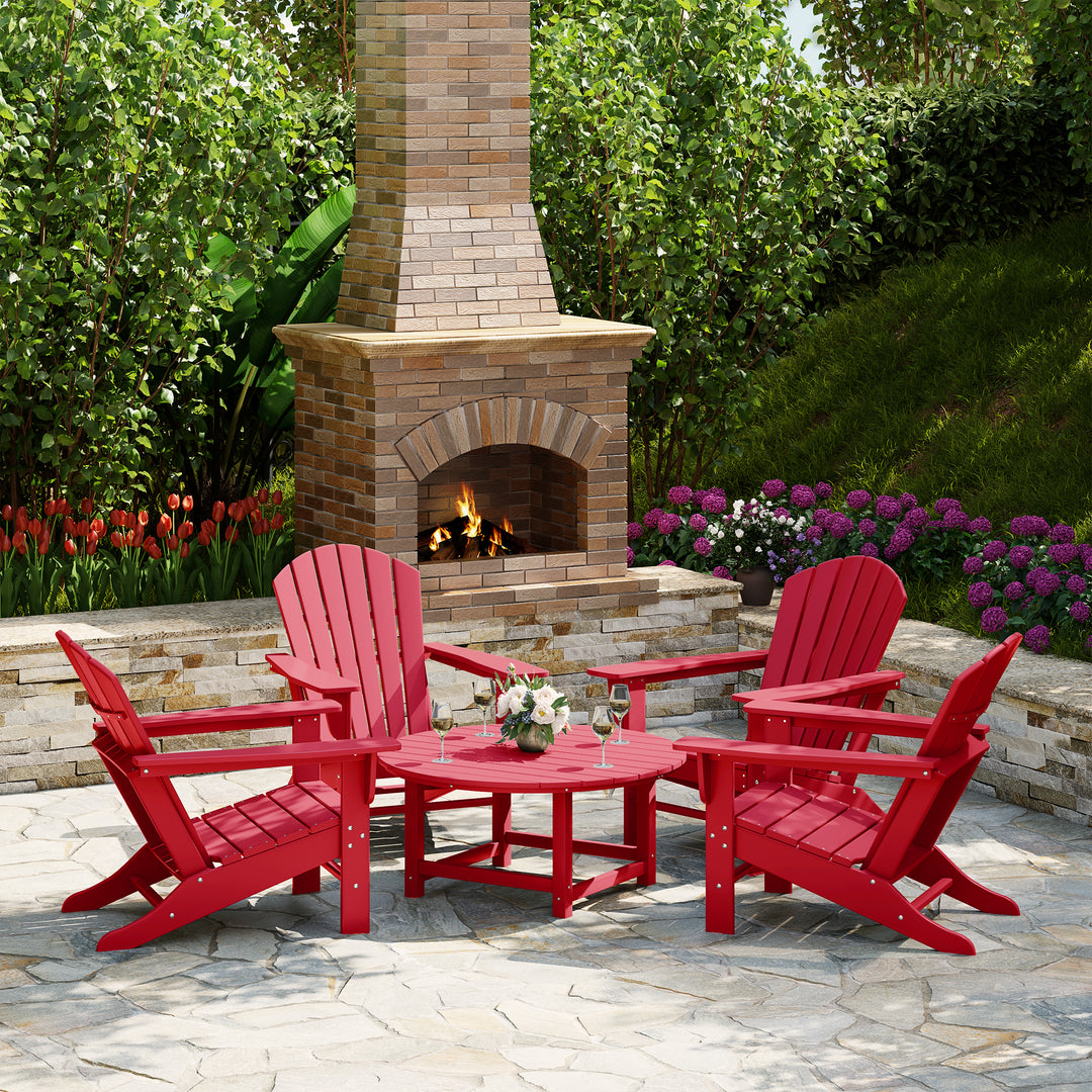 Dylan 5-Piece Outdoor Patio HDPE Adirondack Chair With Round Coffee Table Conversation Set