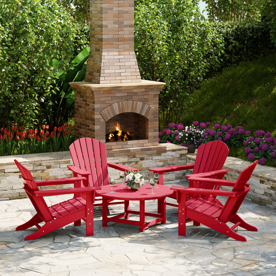 Dylan 5-Piece Outdoor Patio HDPE Adirondack Chair With Round Coffee Table Conversation Set