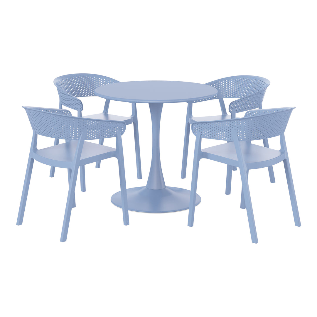 Playa 5-Piece Indoor Outdoor Metal Patio Dining Table Set With Stackable Patio Chairs