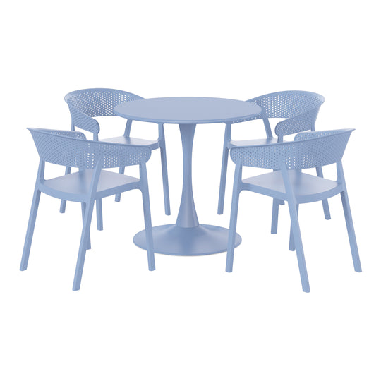Playa 5-Piece Indoor Outdoor Metal Patio Dining Table Set With Stackable Patio Chairs