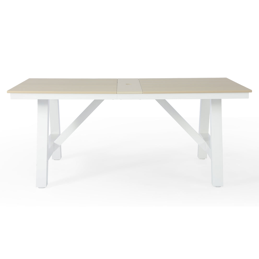 Cape May 72" HDPE Rectangle Outdoor Patio Dining Table With Umbrella Hole and Metal Frame