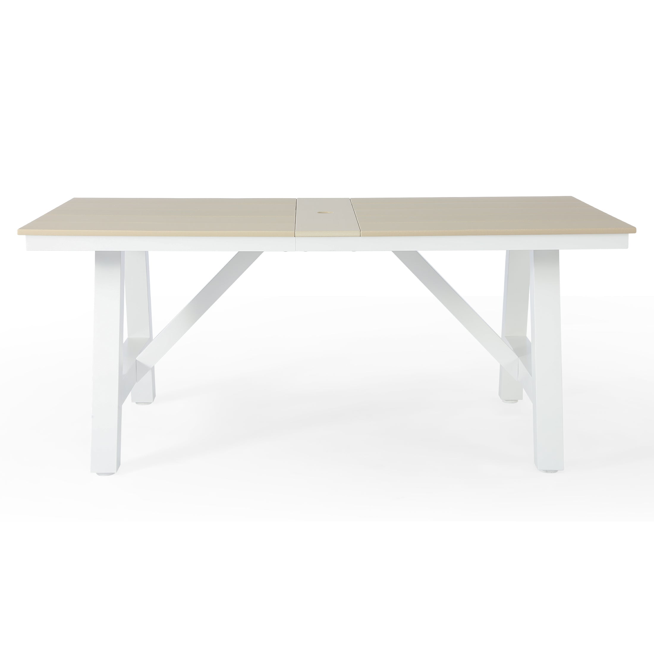 Cape May 72" HDPE Rectangle Outdoor Patio Dining Table With Umbrella Hole and Metal Frame
