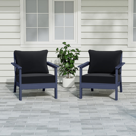 Avalon Outdoor Modern HDPE Patio Club Chairs with Deep Seat Cushions (Set of 2)