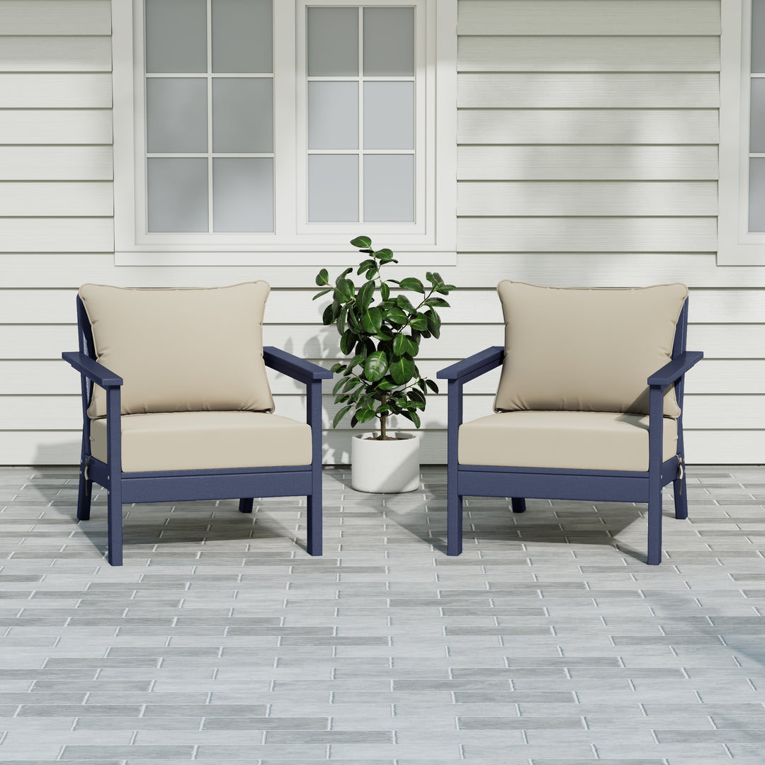 Avalon Outdoor Modern HDPE Patio Club Chairs with Deep Seat Cushions (Set of 2)