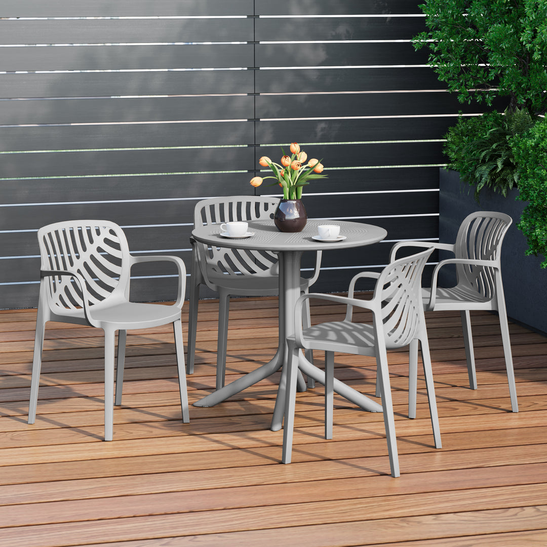 Playa 5-Piece Outdoor Resin Round Patio Dining Table Set with Modern Stackable Patio Dining Chairs