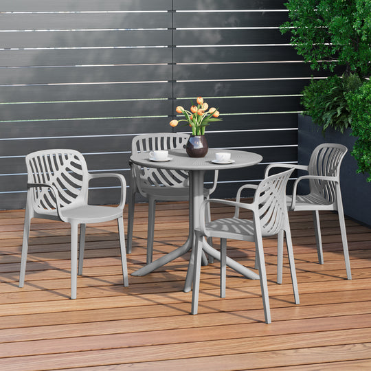 Playa 5-Piece Outdoor Resin Round Patio Dining Table Set with Modern Stackable Patio Dining Chairs
