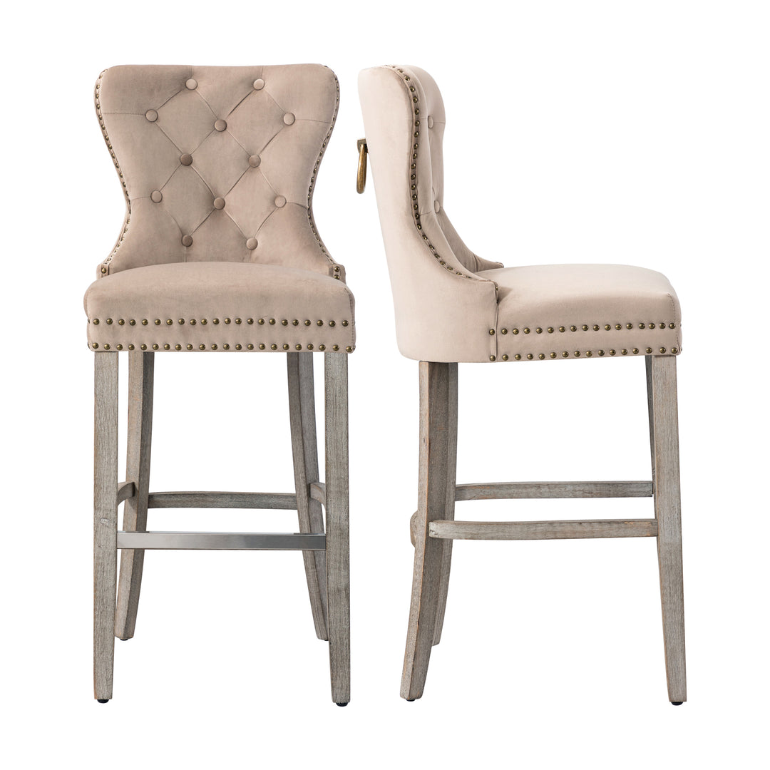 Wordford 29" Tufted Velvet Bar Stool (Set of 2), Antique Gray