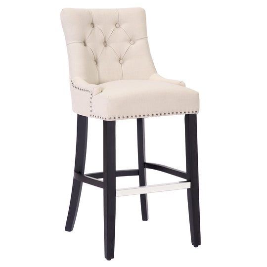 Hayes 29" Upholstered Tufted Wood Bar Stool, Black