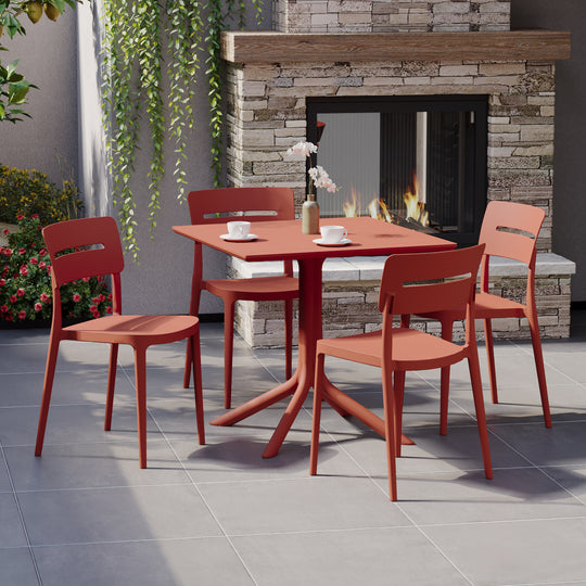 Playa Modern 5-Piece Resin Patio Dining Table Set with Stackable Patio Dining Chairs