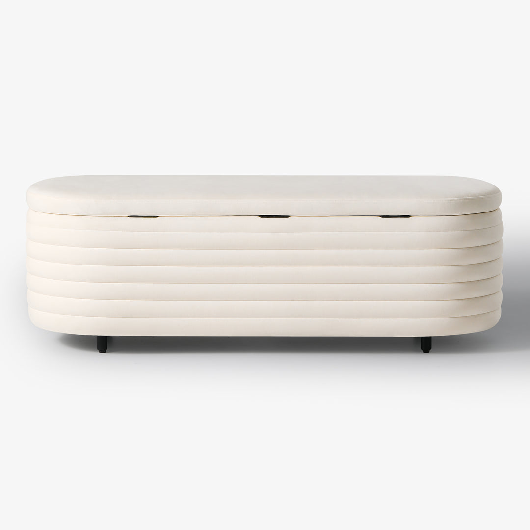 Phoebe 54" Wide Mid-Century Modern Upholstered Velvet Tufted Oval Storage Ottoman Bench