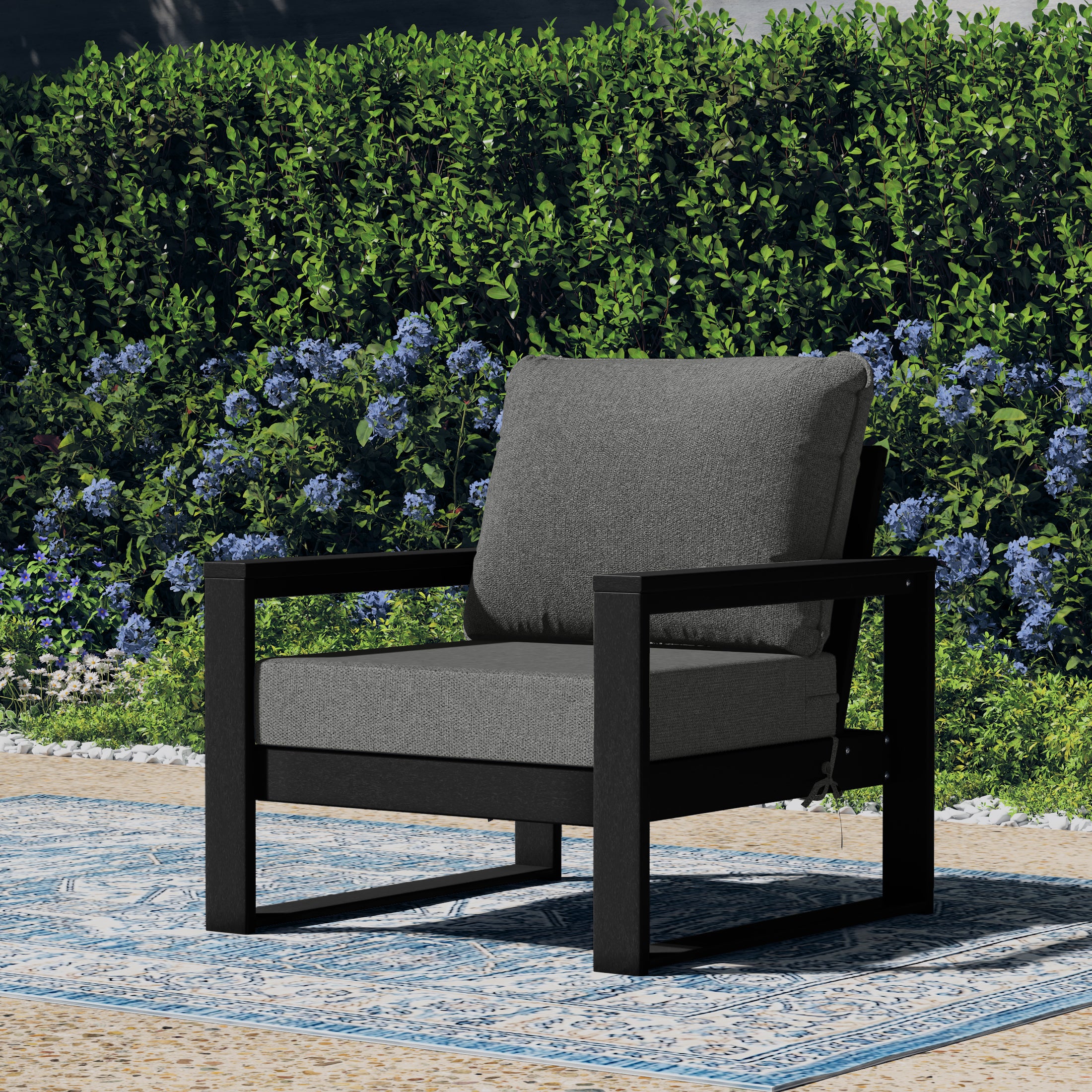 Montara Outdoor Modern HDPE Patio Club Chair with Waterproof Deep Seat Cushions