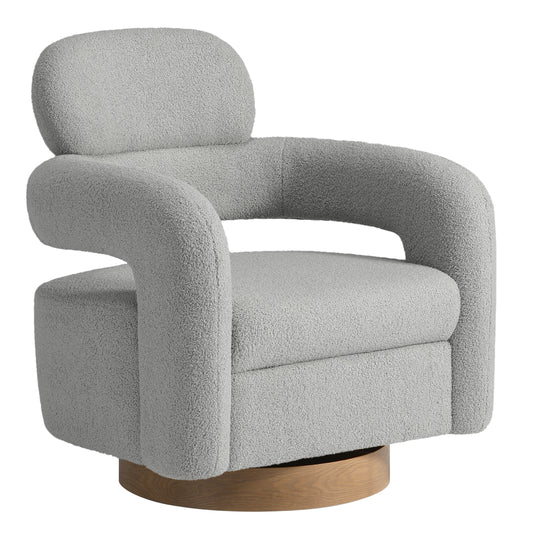 Alexandria Mid-Century Modern Sherpa Swivel Barrel Accent Chair With Storage Ottoman
