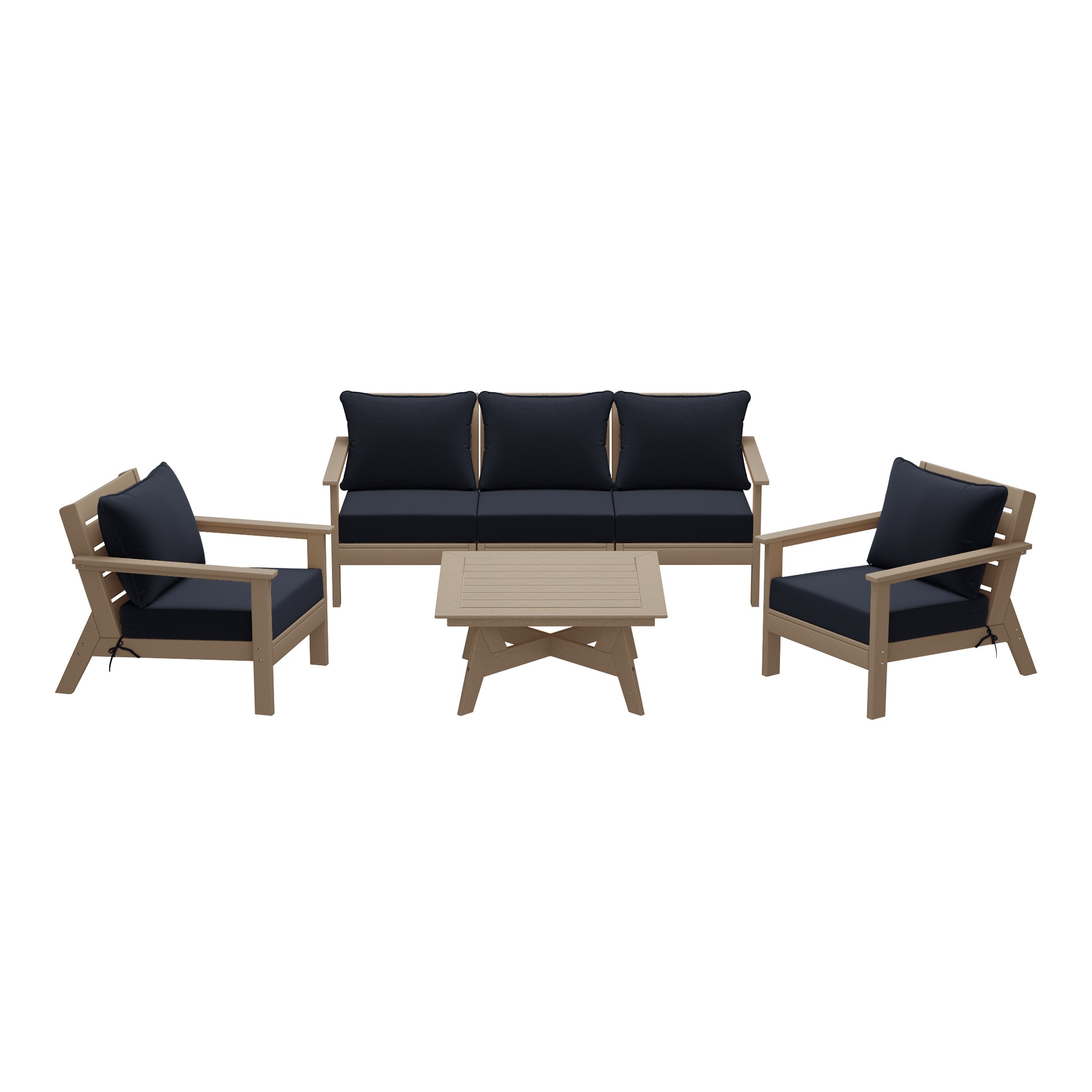 Avalon Outdoor 6-Piece Modular Sectional Patio Furniture Sofa Set in Weathered Wood Color Frame
