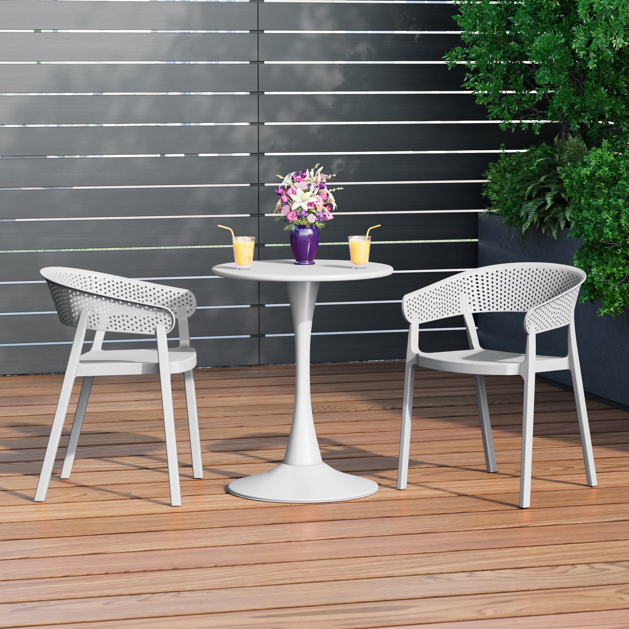 Playa 3-Piece Indoor Outdoor Metal Patio Dining Table Set With Stackable Patio Chairs