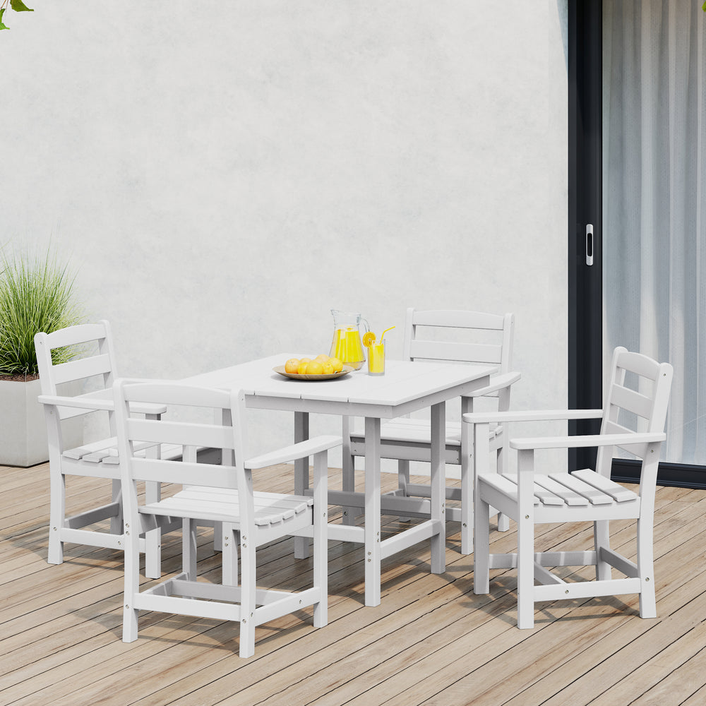 Ashore 5-Piece HDPE Outdoor Square Patio Dining Table Set with Armchairs