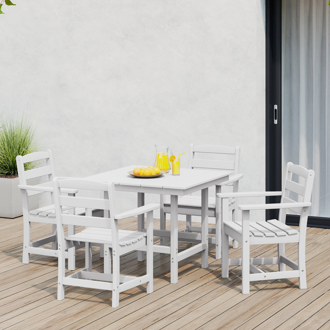 Ashore 5-Piece HDPE Outdoor Square Patio Dining Table Set with Armchairs