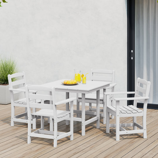 Ashore 5-Piece HDPE Outdoor Square Patio Dining Table Set with Armchairs