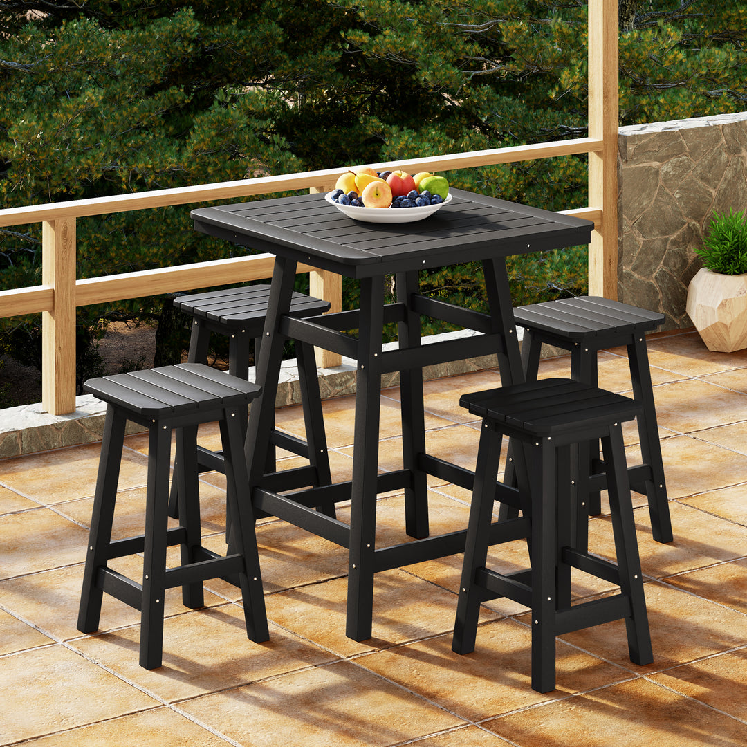 Malibu 5-Piece HDPE Outdoor Patio Dining Bar Bistro Table Set with Counter High Bar Stool