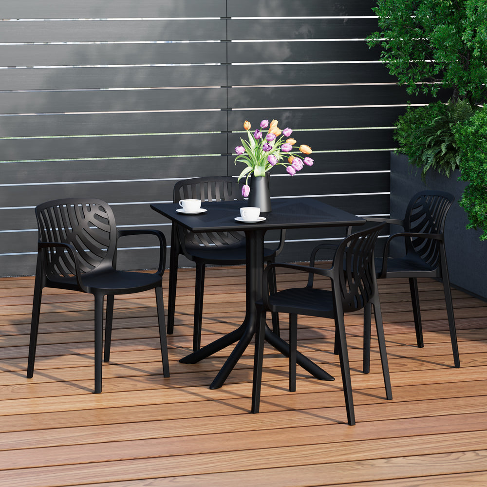 Playa 5-Piece Outdoor Resin Square Patio Dining Table Set with Modern Stackable Patio Dining Chairs
