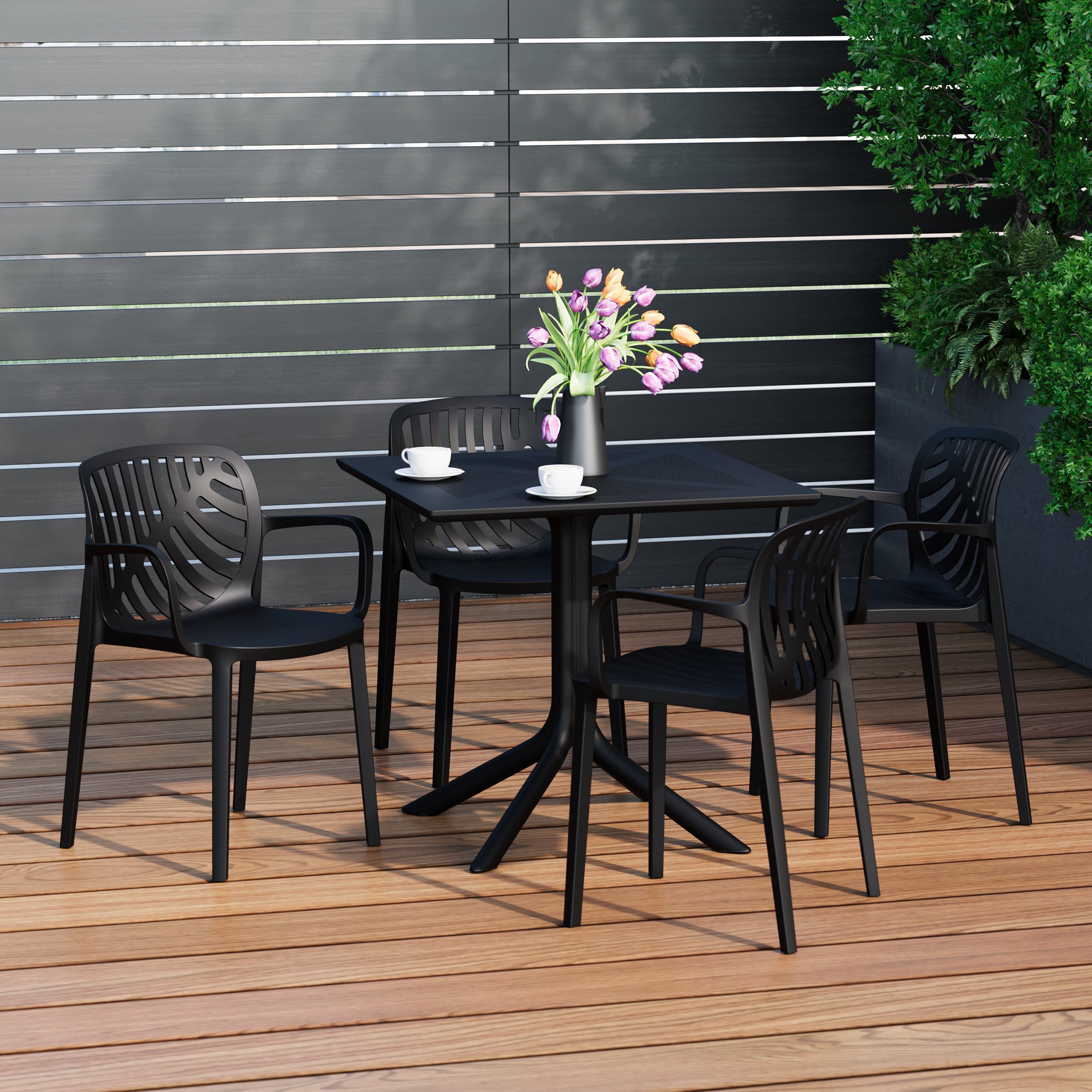 Playa 5-Piece Outdoor Resin Square Patio Dining Table Set with Modern Stackable Patio Dining Chairs