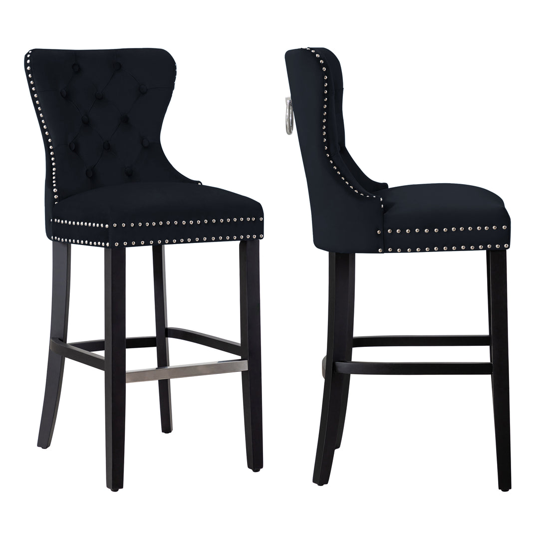 Wordford 29" Tufted Velvet Bar Stool (Set of 2), Black