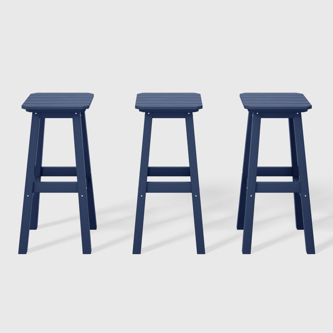 Malibu 29" HDPE Outdoor Patio Square Bar Height Bar Stool (Set of 3)