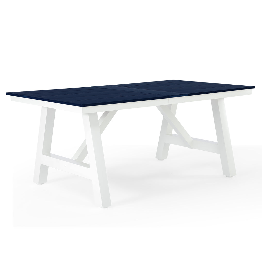Cape May 72" HDPE Rectangle Outdoor Patio Dining Table With Umbrella Hole and Metal Frame